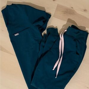 Figs Teal Joggers with Pink Drawstring